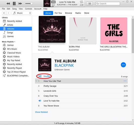 itunes shuffle albums