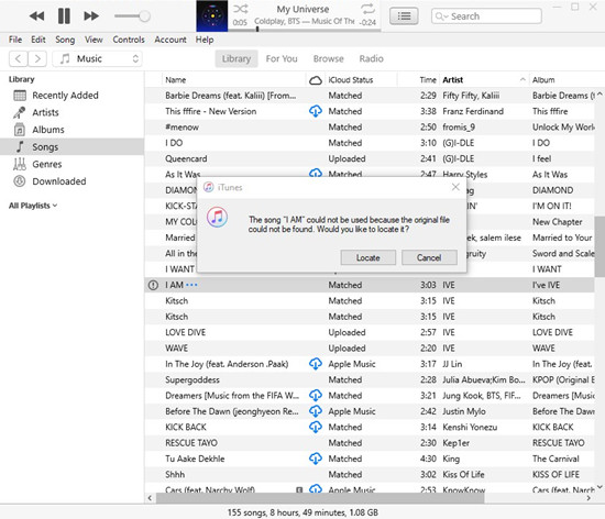 itunes song could not be used