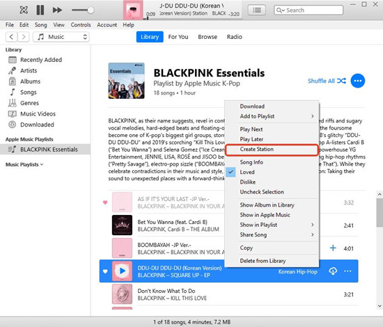 itunes song more create station