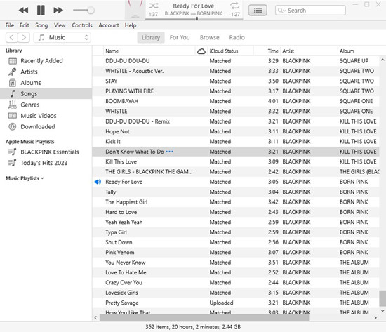 itunes songs icloud status matched