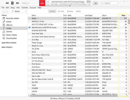 itunes songs plays