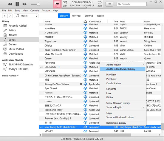 itunes songs removed add to icloud music library