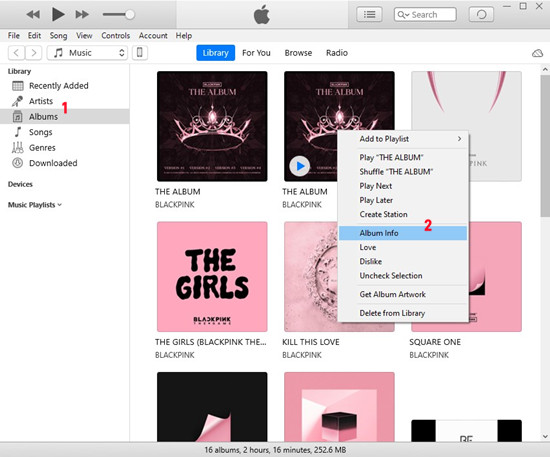 itunes split albums album info