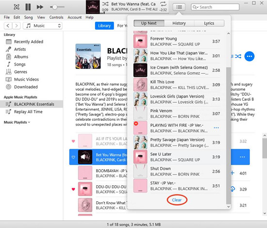 itunes up next clear