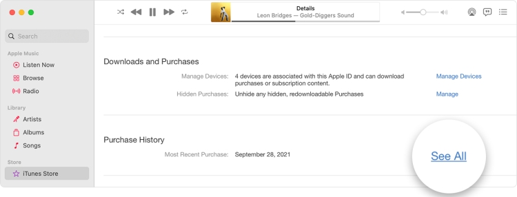 view itunes purchase on mac