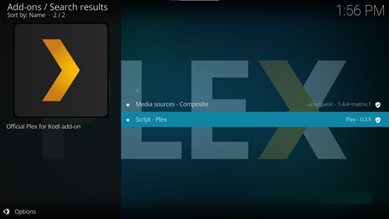 kodi official plex for kodi add on