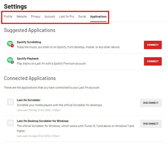 last fm settings applications