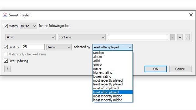 least often played smart playlist itunes