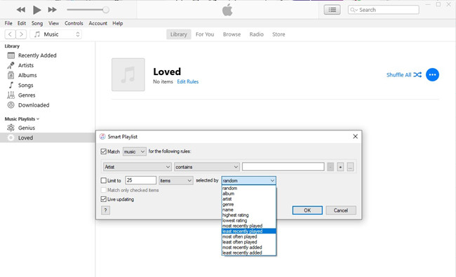 create least recently played smart playlist in itunes