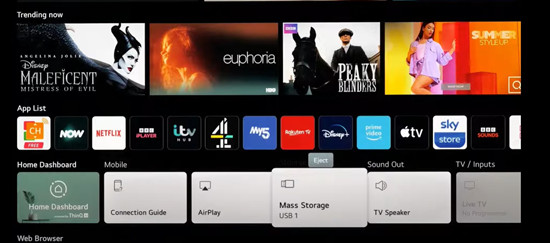 lg tv home dashboard usb storage option