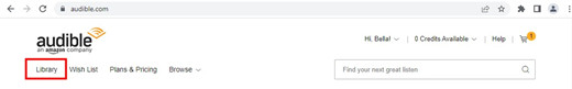 Library button on Audible's web