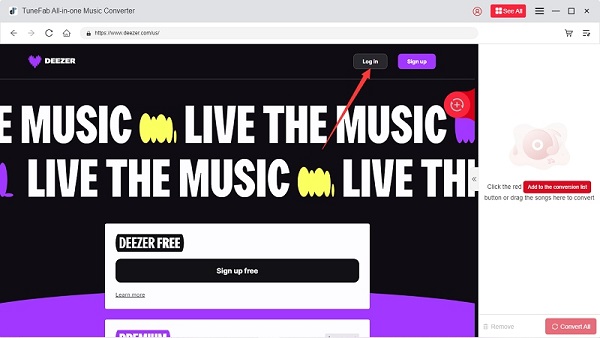log in deezer in tunefab
