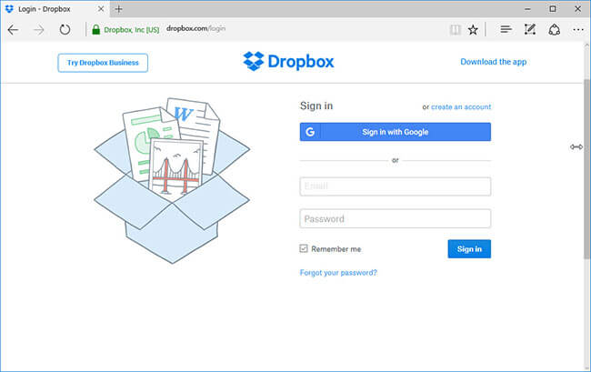 login dropbox