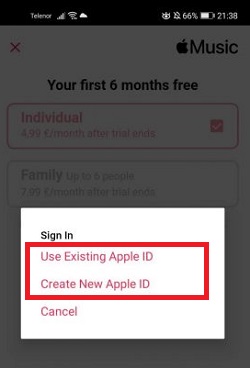log in apple music on android