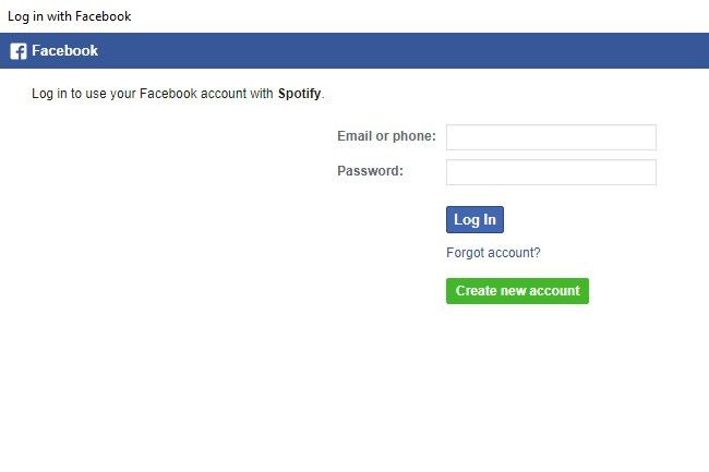 log in with Facebook in Spotify