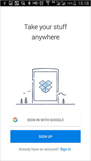 log in to dropbox mobile app