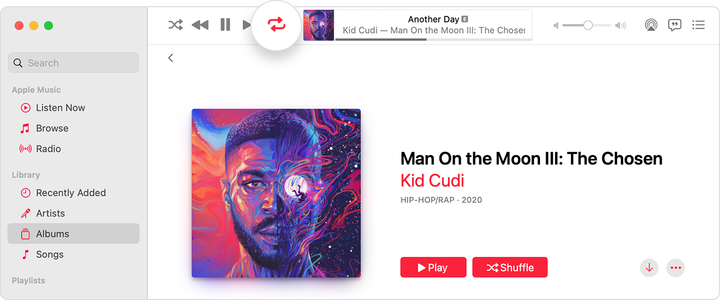 repeat button in apple music on mac