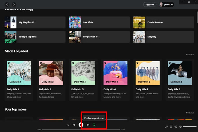 how to loop songs on Spotify for desktop