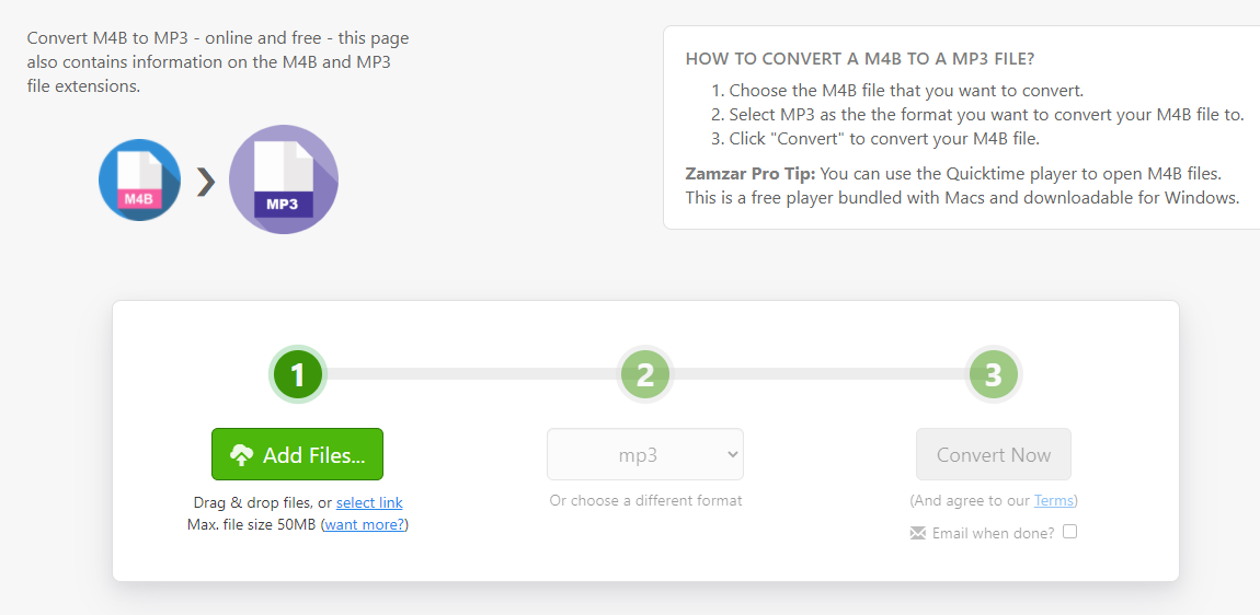 convert m4b to mp3 with zamzar