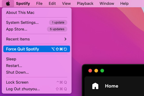 mac apple menu force quit spotify