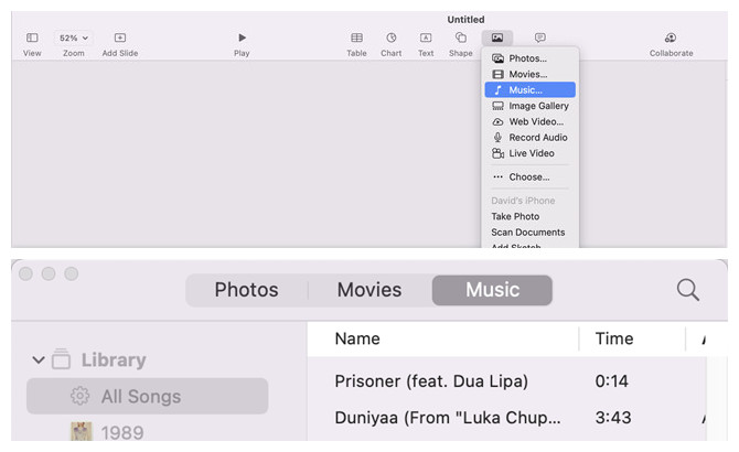 mac keynote music add aduio file