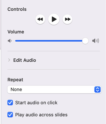 mac keynote play audio across slides