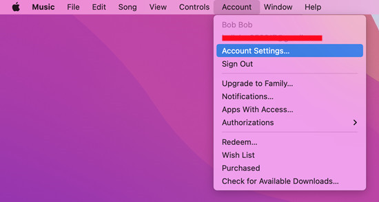 mac music account account settings