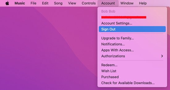 mac music account sign out