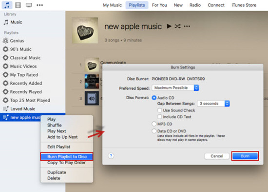 mac music app burn playlist to disc