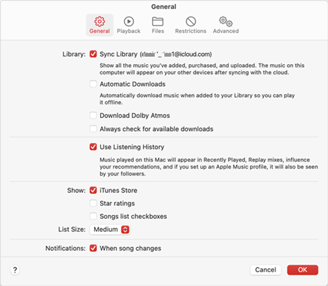 mac music app sync library turn on