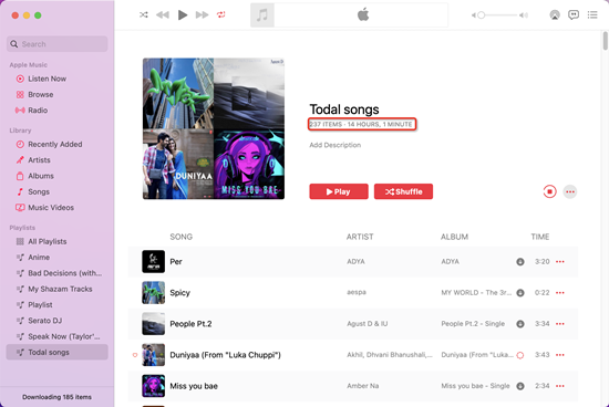 mac music playlist song count