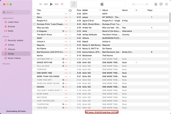 mac music songs status bar