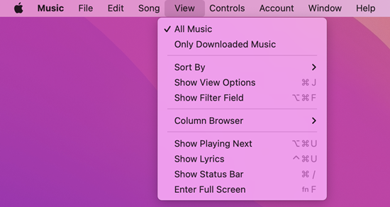 mac music view show status bar