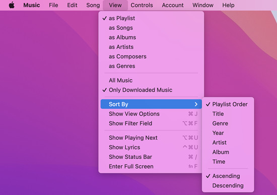 mac music view sort by