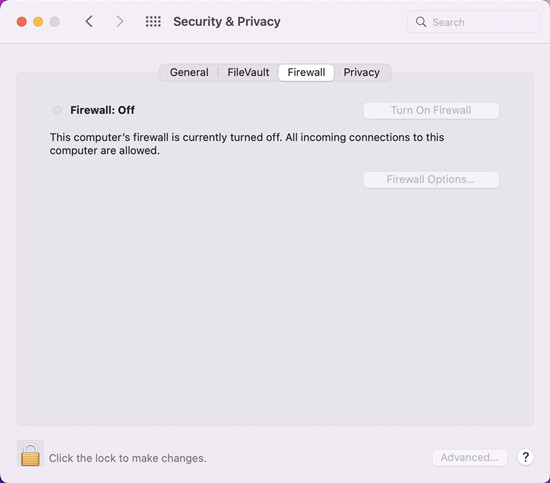 mac system preferences firewall off