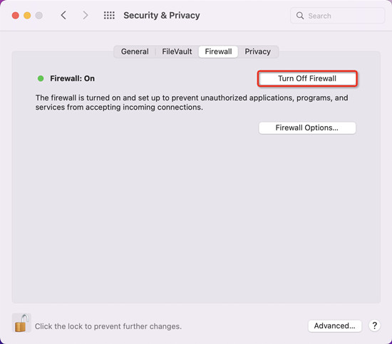 mac system preferences turn off firewall