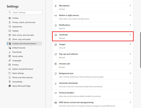 microsoft edge settings site permissions