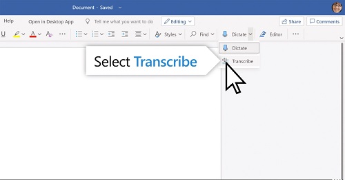 microsoft word transcribe