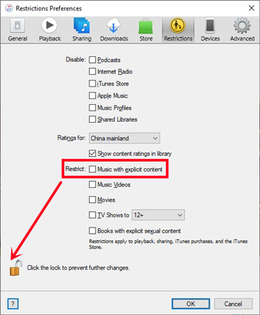 music restrict itunes