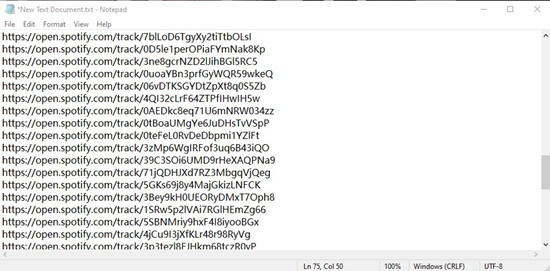 new text document spotify playlist tracks url