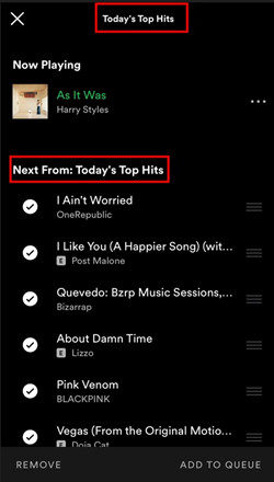 Next From section on Spotify app for iPhone
