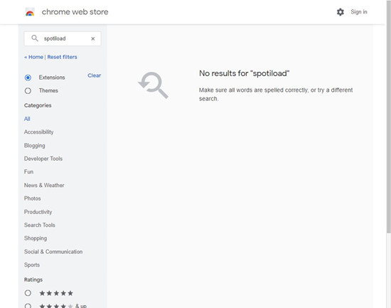 no results for spotiload chrome web store