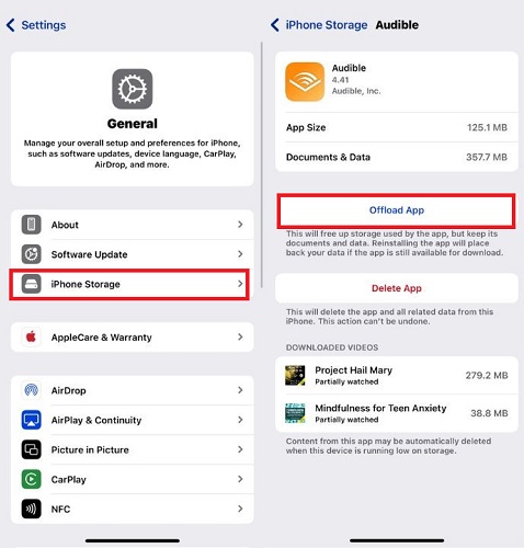 offload audible on ios