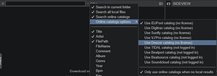 online deezer catalog in virtual dj