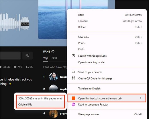 open soundcloud coverart extension