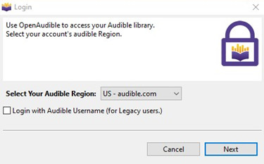 openaudible actions connect to audible login