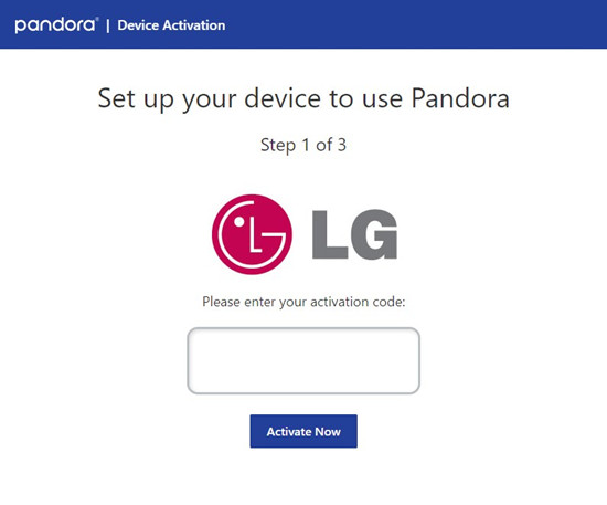 pandora device activation lg