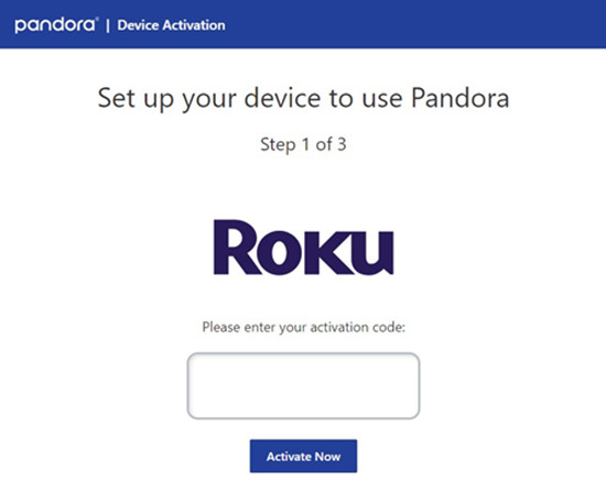 pandora device activation roku