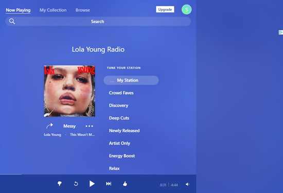 pandora main interface now playing