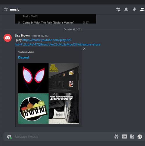 play youtube playlist on discord